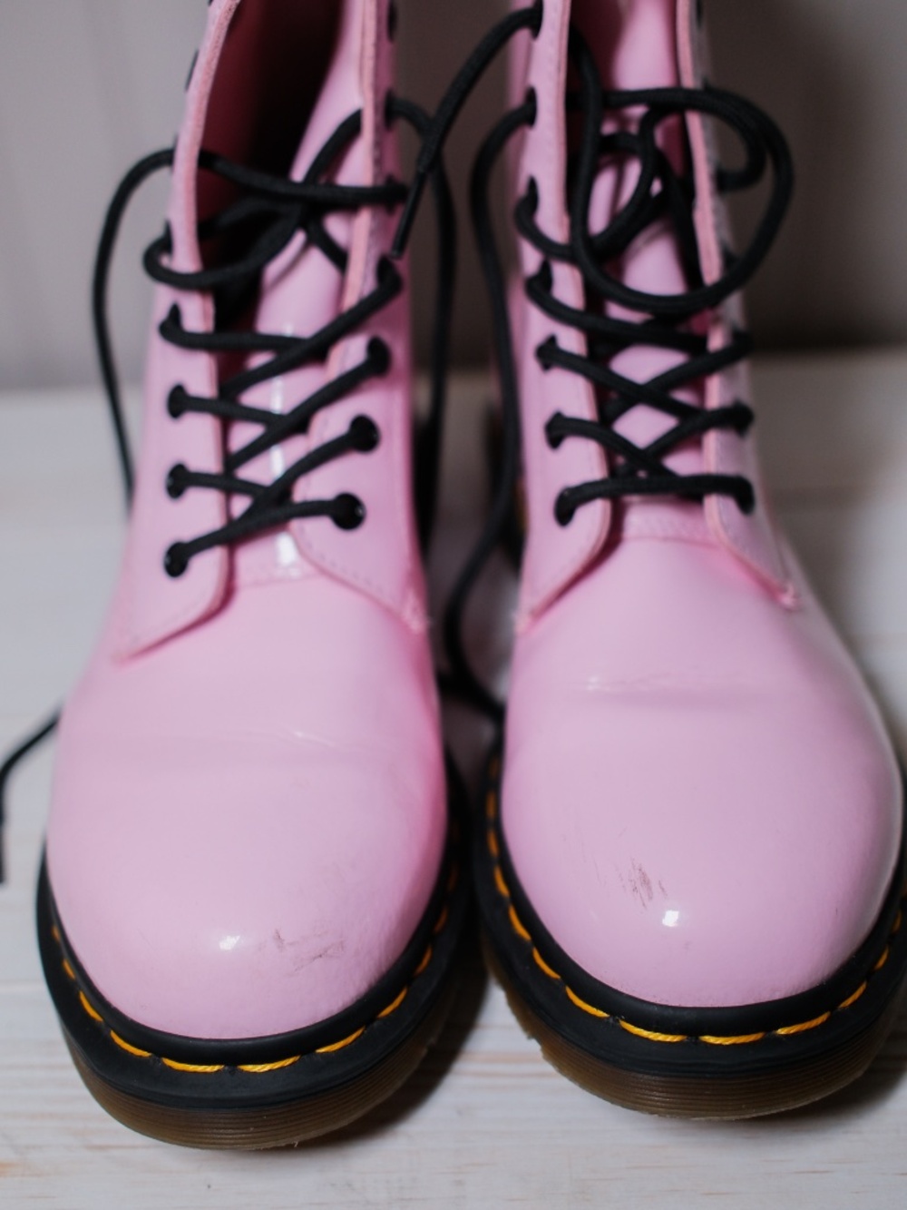 Dr Martens Pink Boots Women's 10 US Combat Patent Leather Lace-Up - Picture 2 of 7